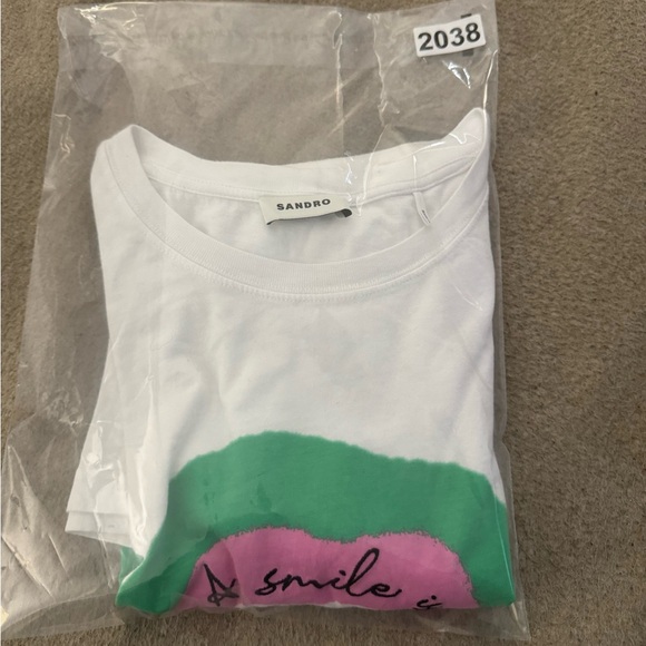 SANDRO smiley-face print T-shirt Women Size Large - Picture 8 of 8